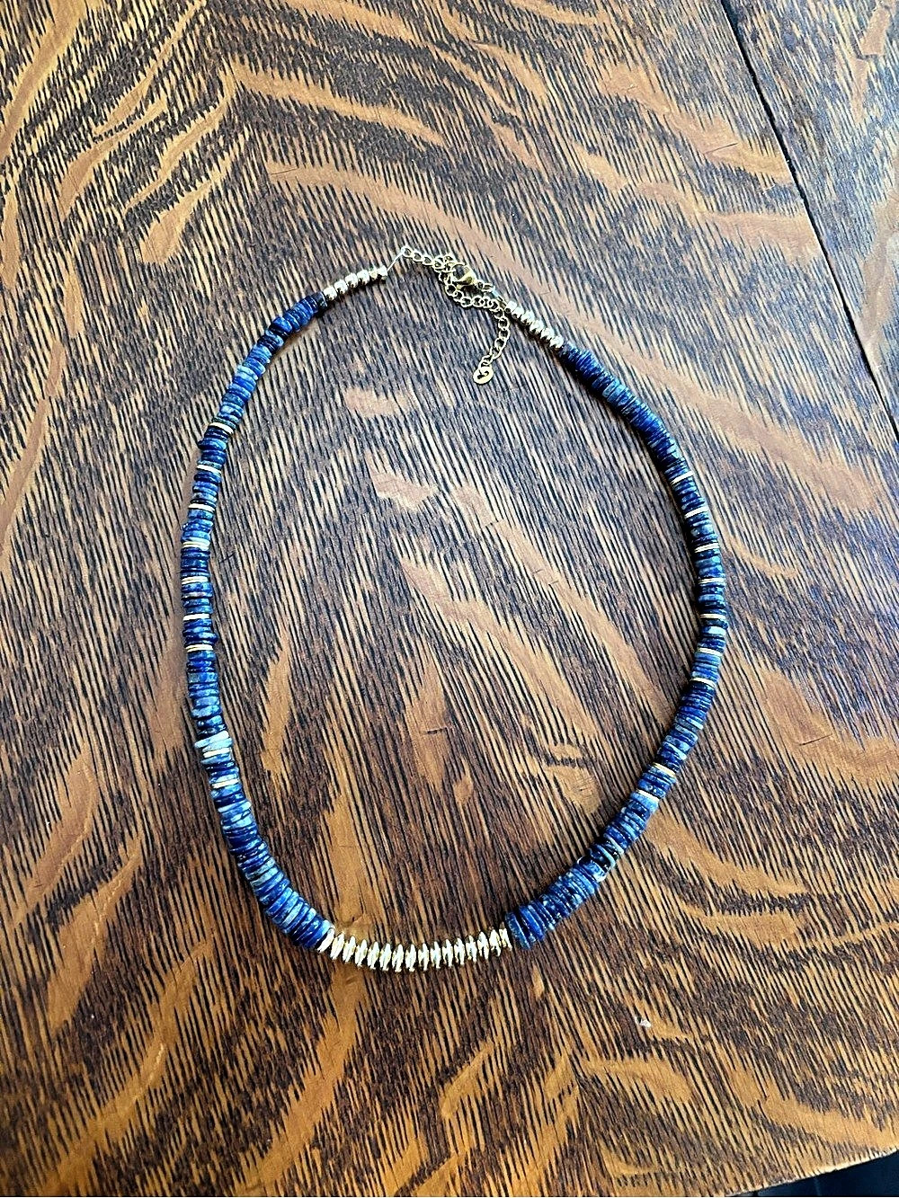 Handcrafted Blue Gemstone Lapis Lazuli Beaded Necklace with Gold Statement Beads